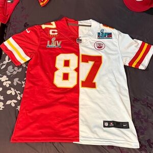 Nike KC Chiefs Kelce #87 Red and White Split NFL Jersey